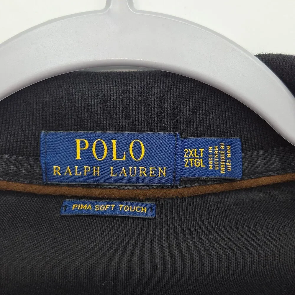 Polo Ralph Lauren Polo Shirt Mens 2XLT Black Pima Cotton Soft Touch Long Sleeve
